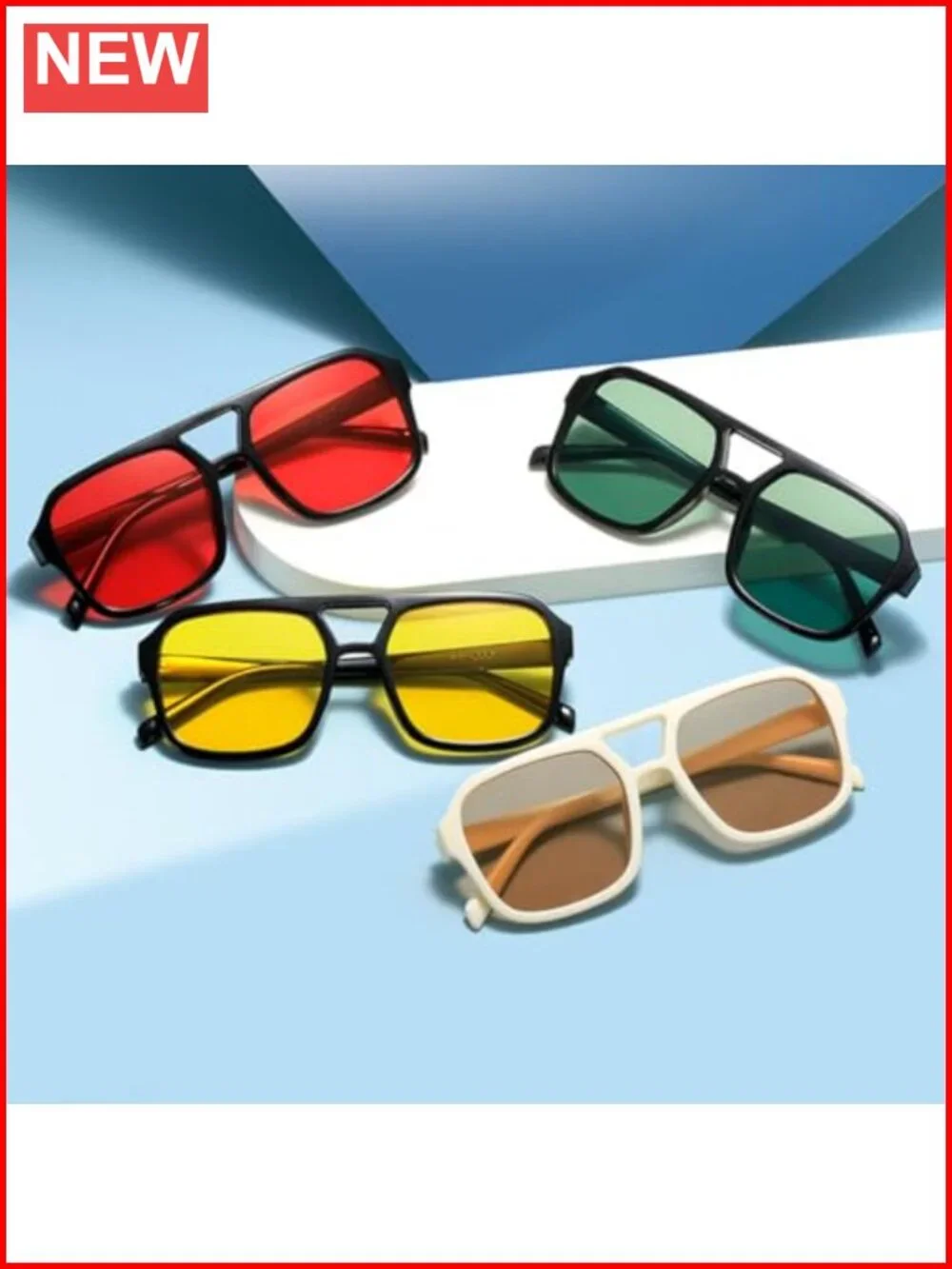 Retro 70s Square Aviator Sunglasses Rectangle Flat Frame Trendy Shades